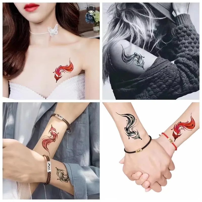 

2pc Fox Couple Tattoo Stickers Waterproof Female Tatouages Et Art Corporel Concealer Chest Wrist Ankle Temporary Faux Tatouage