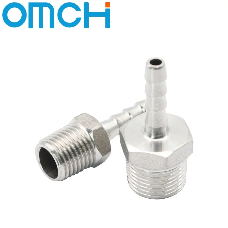 304 Stainless Steel Hex Head Male Thread Pipe Fitting for 16 mm ID Hose with BSP Threads in Sizes 1/8 1/4 3/8 1/2 Inch High Pres