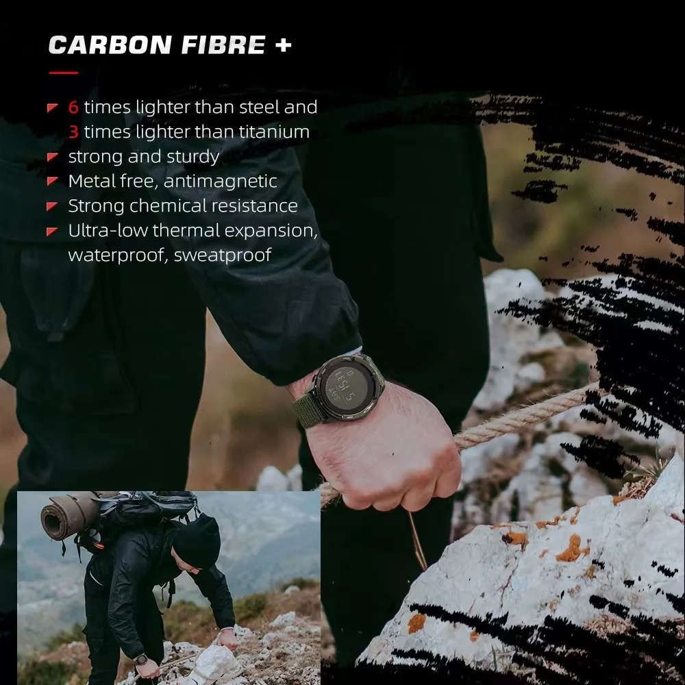 Outdoor Sports Watch Mountaineering Swimming Step Meter Metronome Compass Student Waterproof Electronic Watch Carbon Fiber