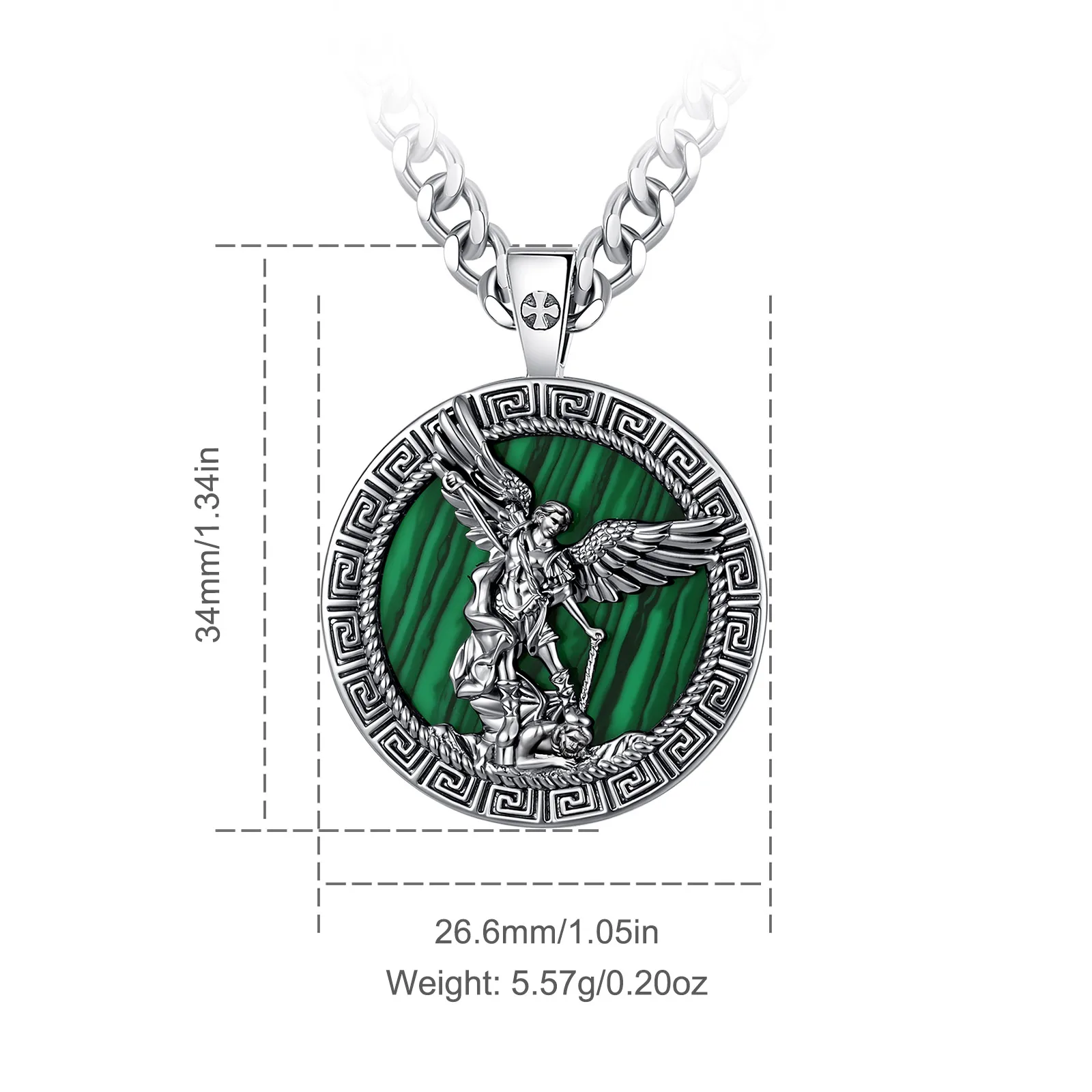 Eudora Copper Malachite St. Michael Necklace Bracelet Jewelry Set Archangel Amulet Pendant Religious Jewelry Gift for Men Woman