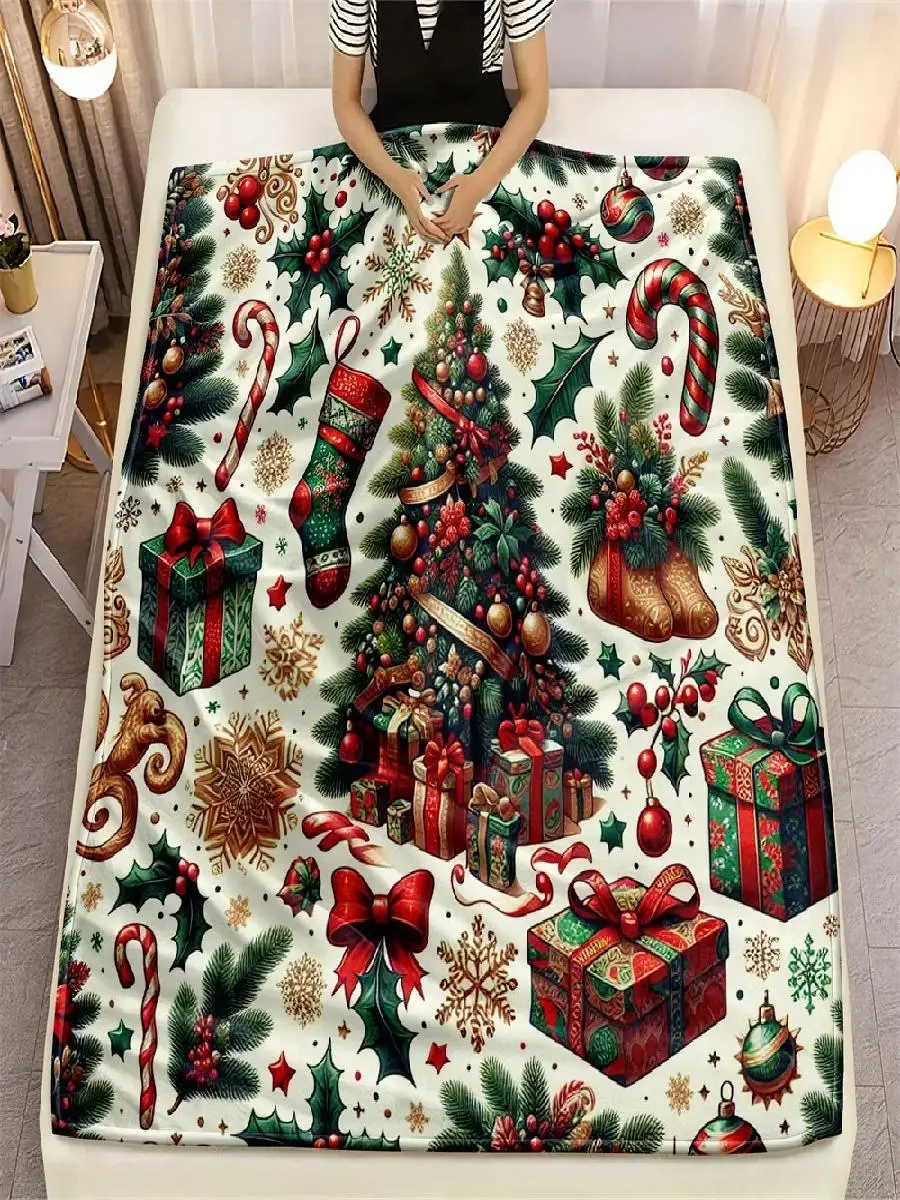 Festive Christmas Tree Design Soft Microfiber Throw Blanket  Cozy for Bed Sofa Camping Picnic  Winter Holiday Decor