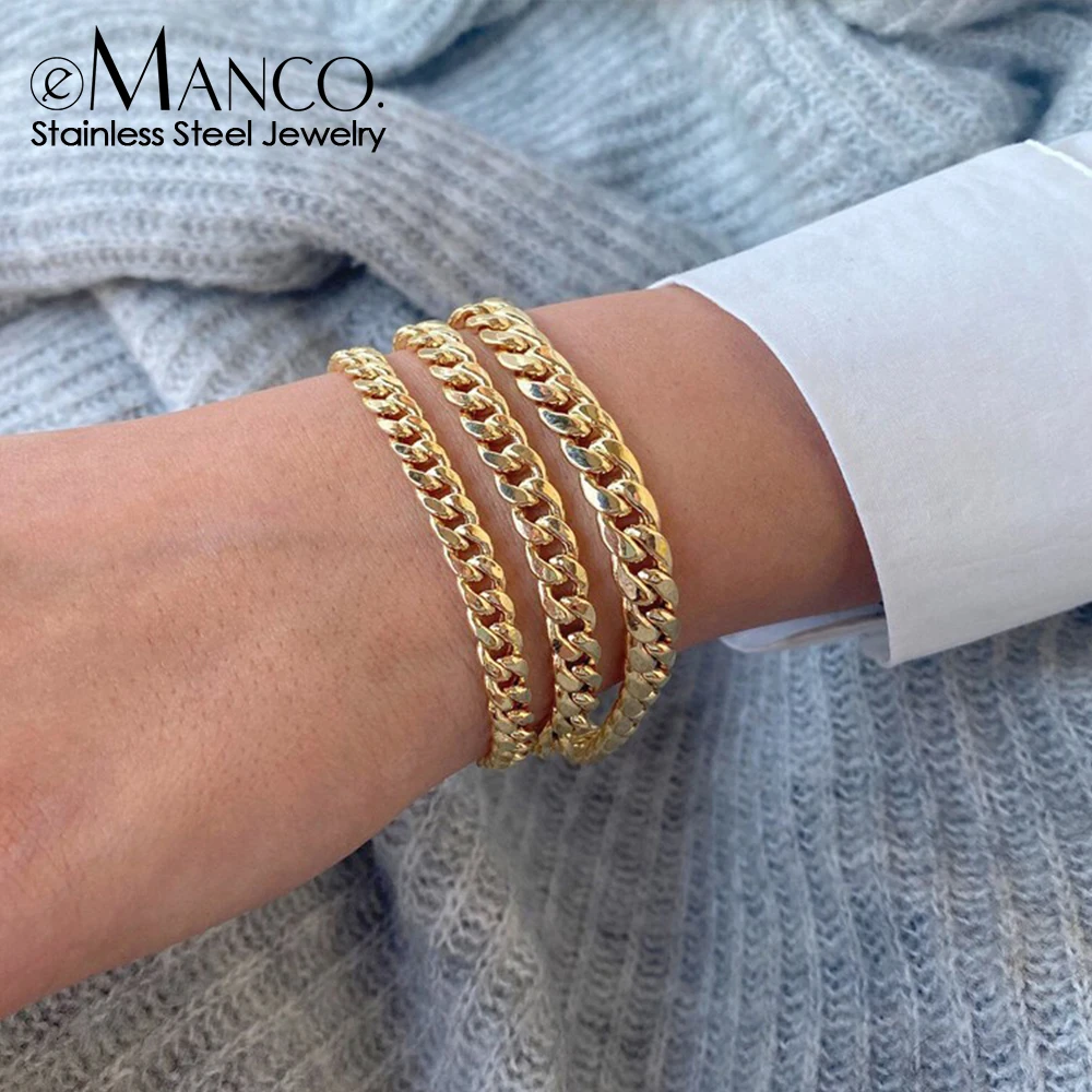 eManco Women's 4MM/6MM/8MM Cuban Chain Bracelet Classic Stainless Steel Gold-Plated Fashion Accessories Wholesale Factory Direct