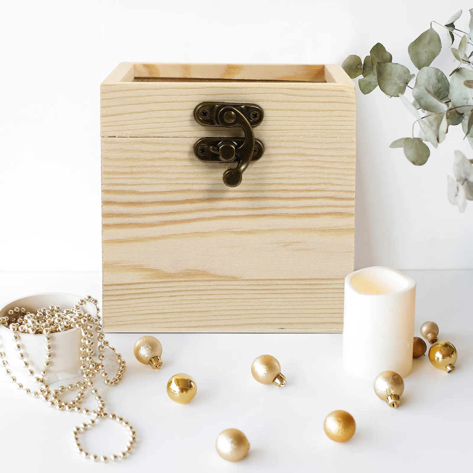 1Pcs Wooden Gift Box Transparent Window Simple Style Glass Cover Eternal Flower Display Storage Box Multi-Functional