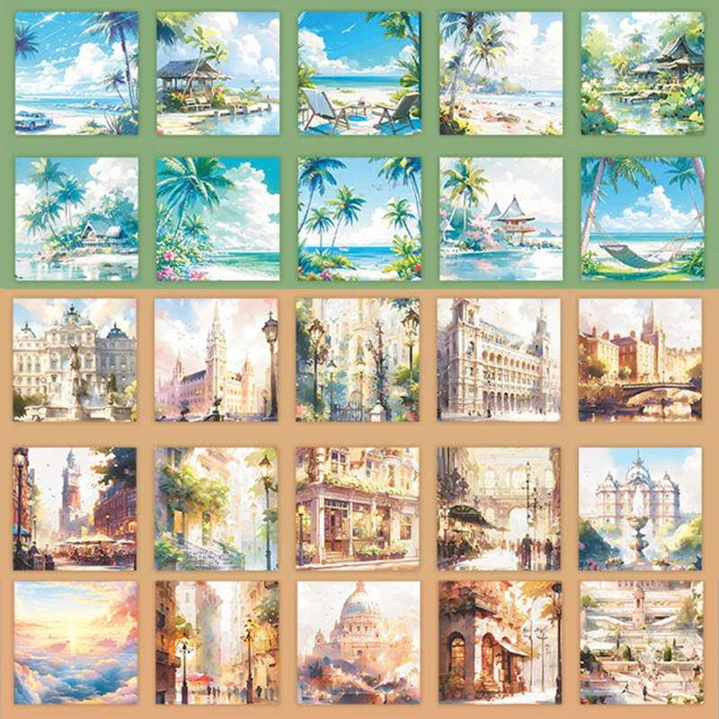 6 Style 50 Pcs/pack Travel Scenery Theme Box Set Stickers for DIY Handbook Material Decoration