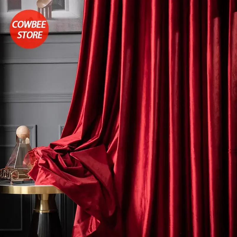 Nordic Luxury Velvet Curtains for Living Room Curtains for Bedroom Tulle European Red Backdrop Girls Windows Blackout Kitchen