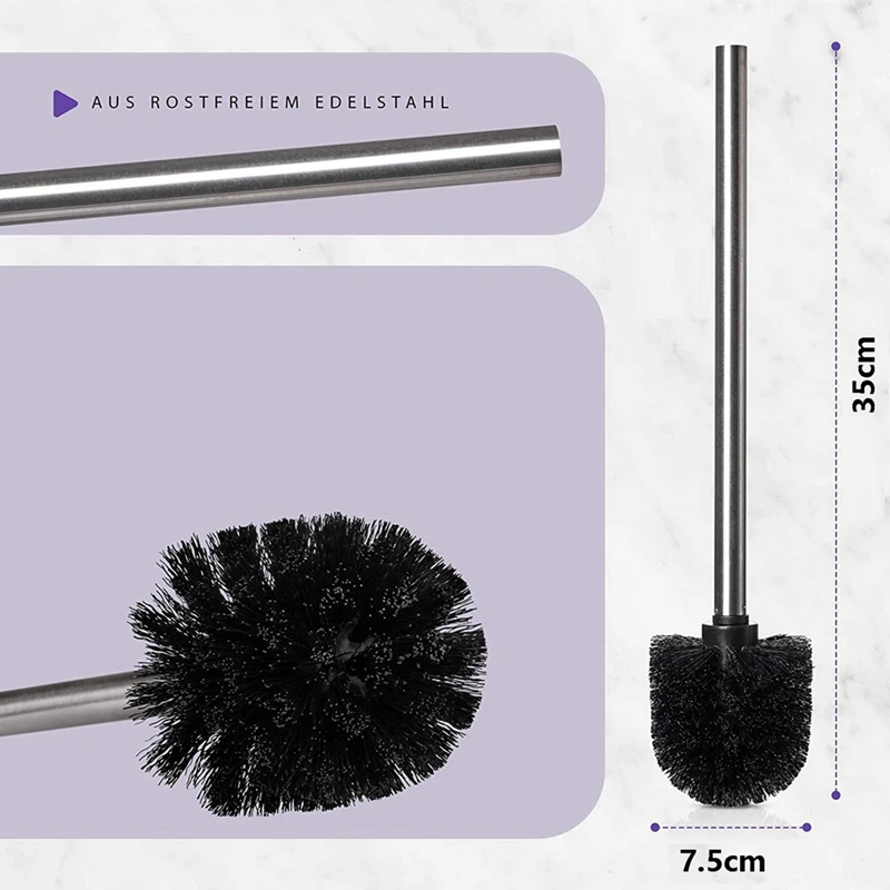 Set Of 4 Stainless Steel Toilet Brush Stainless Steel Handle With Interchangeable Head, Black