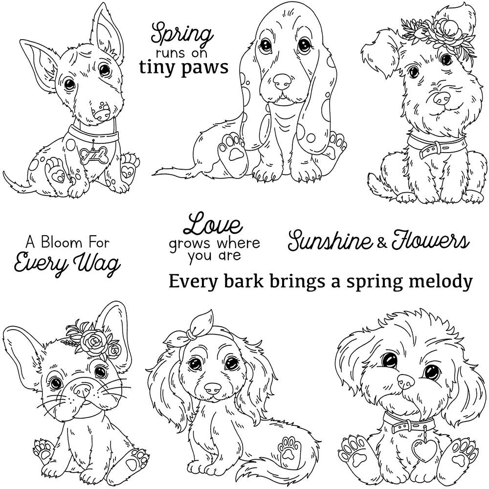 Mangocraft Cute Love Puppy Dogs Cutting Dies Clear Stamp Spring Day DIY Scrapbooking Metal Dies Silicone Stamp For Cards Albums