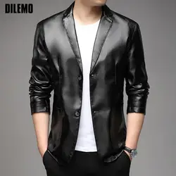 DILEMO Leather Coats Men Top Grade New Fall Winter Designer Casual Fashion Faux PU Jacket Black Motorcycle Coats Men Clothing