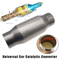 Universal 3inch/7.62cm Car Catalytic Converter Clean Sport Exhaust 400 Hole Inlet/Outlet Exhaust System Stainless Steel Weld-On