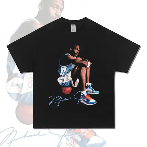 2025 MJ Dan Joe Basketball God Jorda UNC College Period Breathable Printed Short Sleeve T-shirt American Vintage High Quality