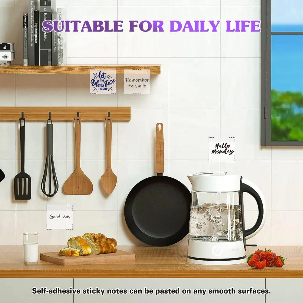 正方形の形の透明な粘着ノート、自己粘着性の半透明のメモ帳、防水、事務用品、大学の学校、6個