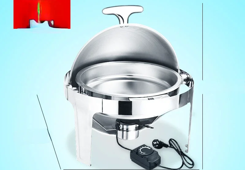 Thickened stainless steel circular buffet stove, electric heating, visible Buffet  hotel flip cover insulation breakfast stove