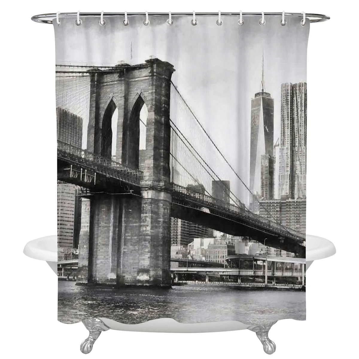 New York City Bridge Building Waterproof Bathroom Decoration Shower Curtain Printed Bathtub Curtains Bathroom Accessories