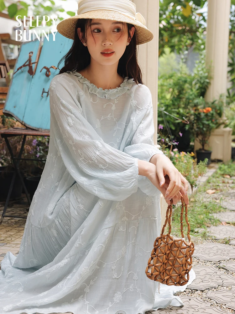 

Floral Embroidered Maxi Dress Women Summer Loose Fit Elegant Ruffle Long Dress Flowy Patchwork A-Line Oversized Casual Outfit