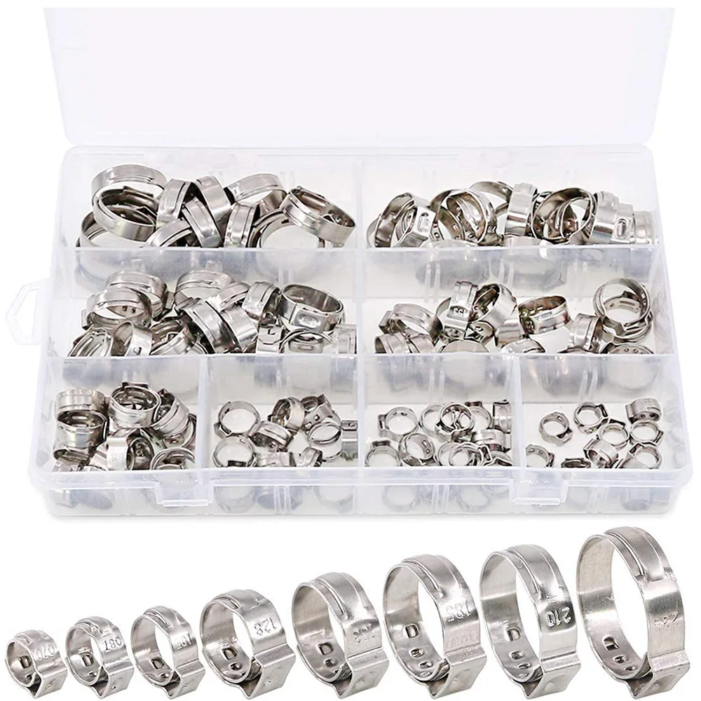 

120Pcs/1Set Hose Clamps Stainless Steel 6-23.5mm 1-Ear Stepless Clamp Worm Drive Fuel Water Hose Pipe Clamps