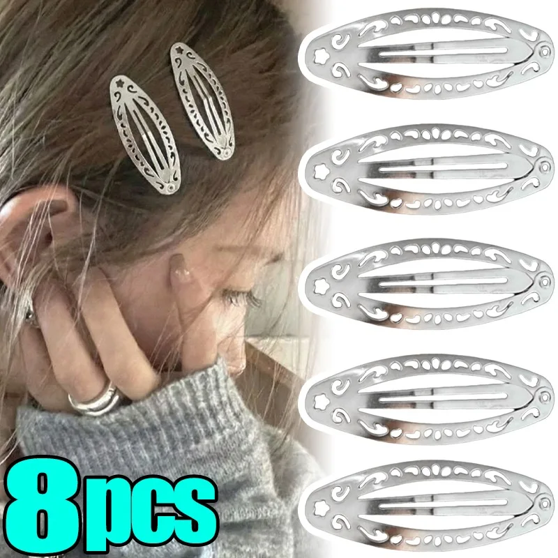 

2/8pcs Y2K Pattern BB Hairclips Sliver Retro Hollowed Out Hair Clips for Women Fashion Hair Accessories Hair Pins Barrettes