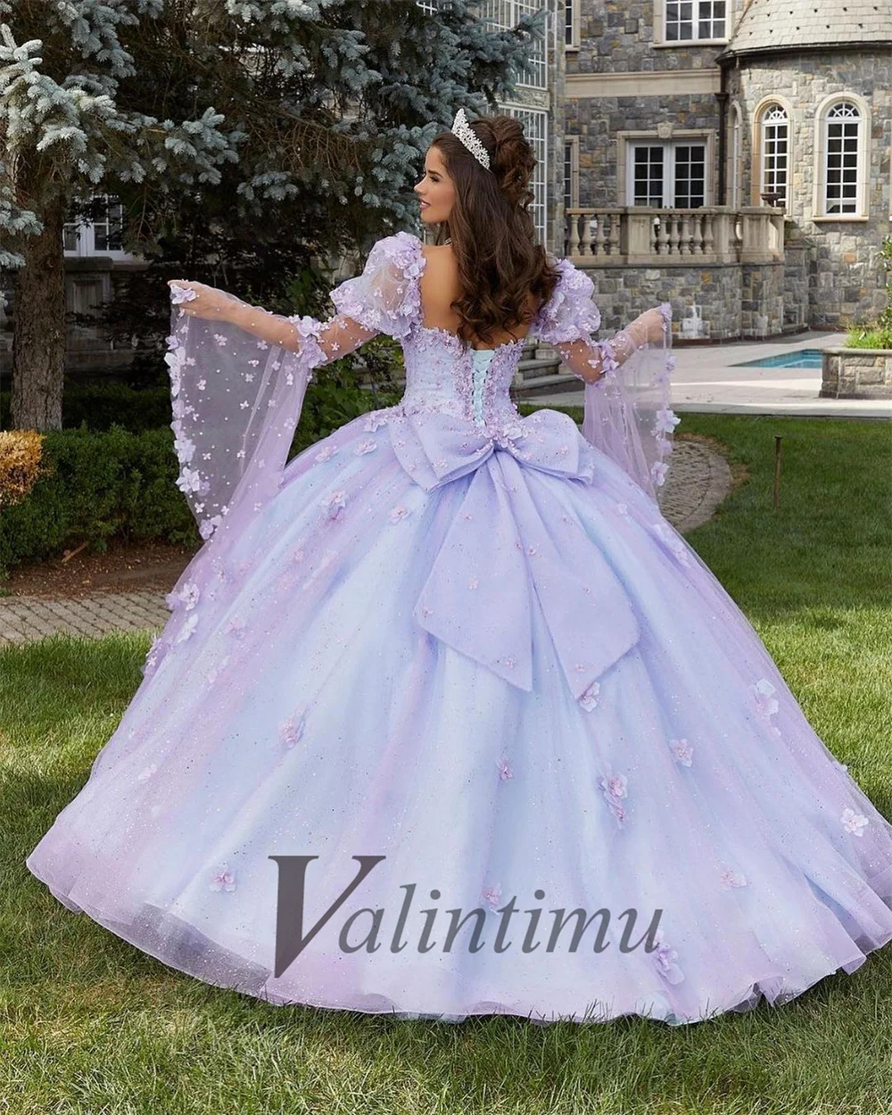 Valintimu Evening Ball Goen Dress Princess for Girl 15 to 16 Appliques Water Sleeve Made To Order Robes De Soirée Formal Prom