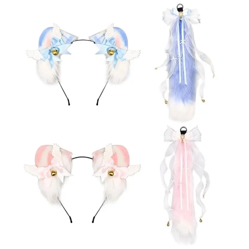 

652F Wolf Cats Foxes Tail Cats Ears Headbands Halloween Christmas Party Costume Toy Gift for Woman Man Cosplay