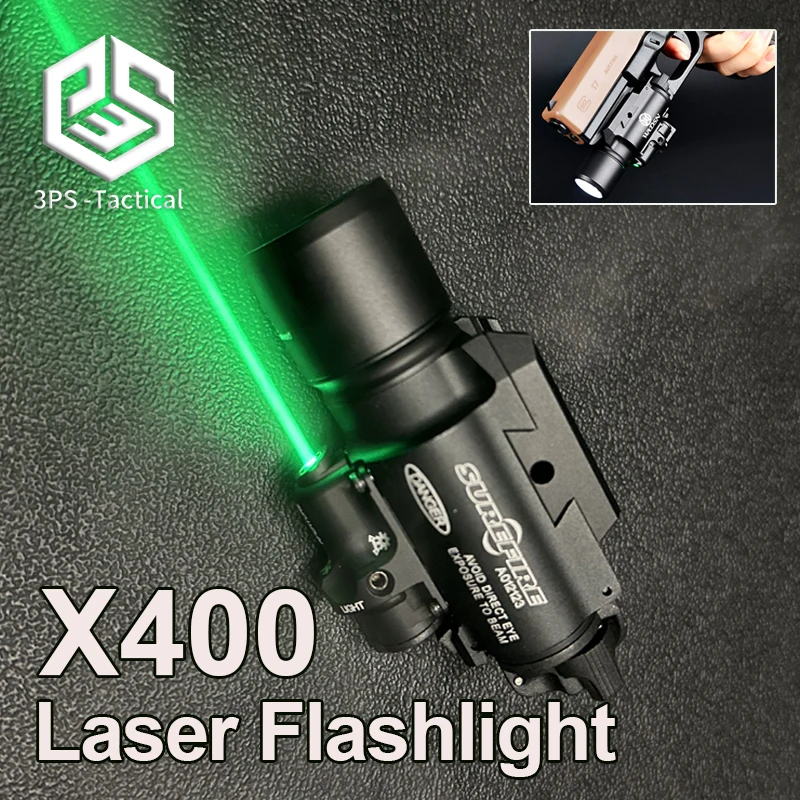 Airsoft Tactical Surefir X400 Pistol Laser Flashlight Red Green Dot Laser Sight Weapon Scout Light Hunting Illumination Lamp