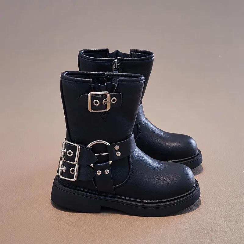 Spring Autumn Boys and Girls Children Chelsea Boots Buckle Classic Buckle Britain Style Retro Kids Short Boots Non-slip 2023 PU