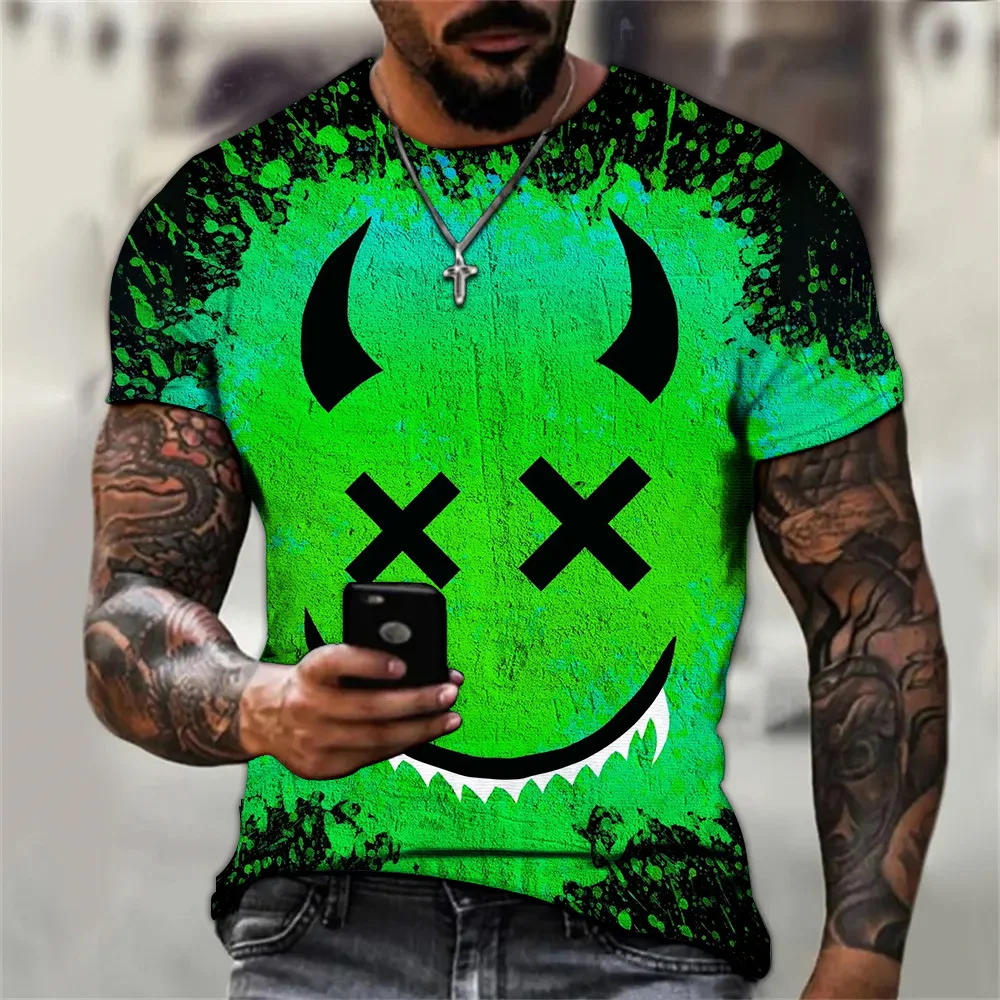 Camiseta deportiva de manga corta para hombre, camisa con estampado 3D de póker, smiley, fitness, talla xxs-6xl, oferta de 2023