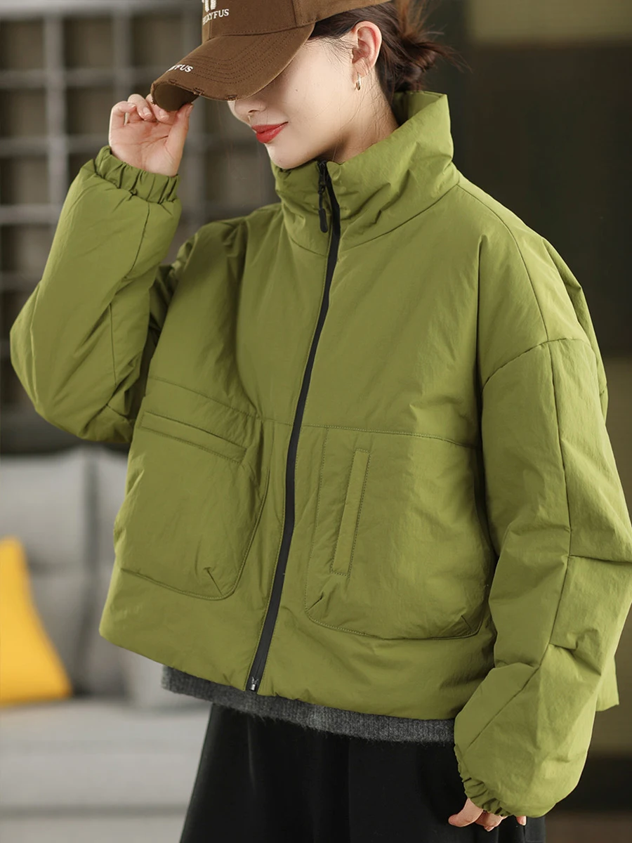 

Thiened Cotton Jaet Women's Faion Flight Sve High Densi Cotton Coat Warm Winter Retro Sle Zipper Closure Long Sl...