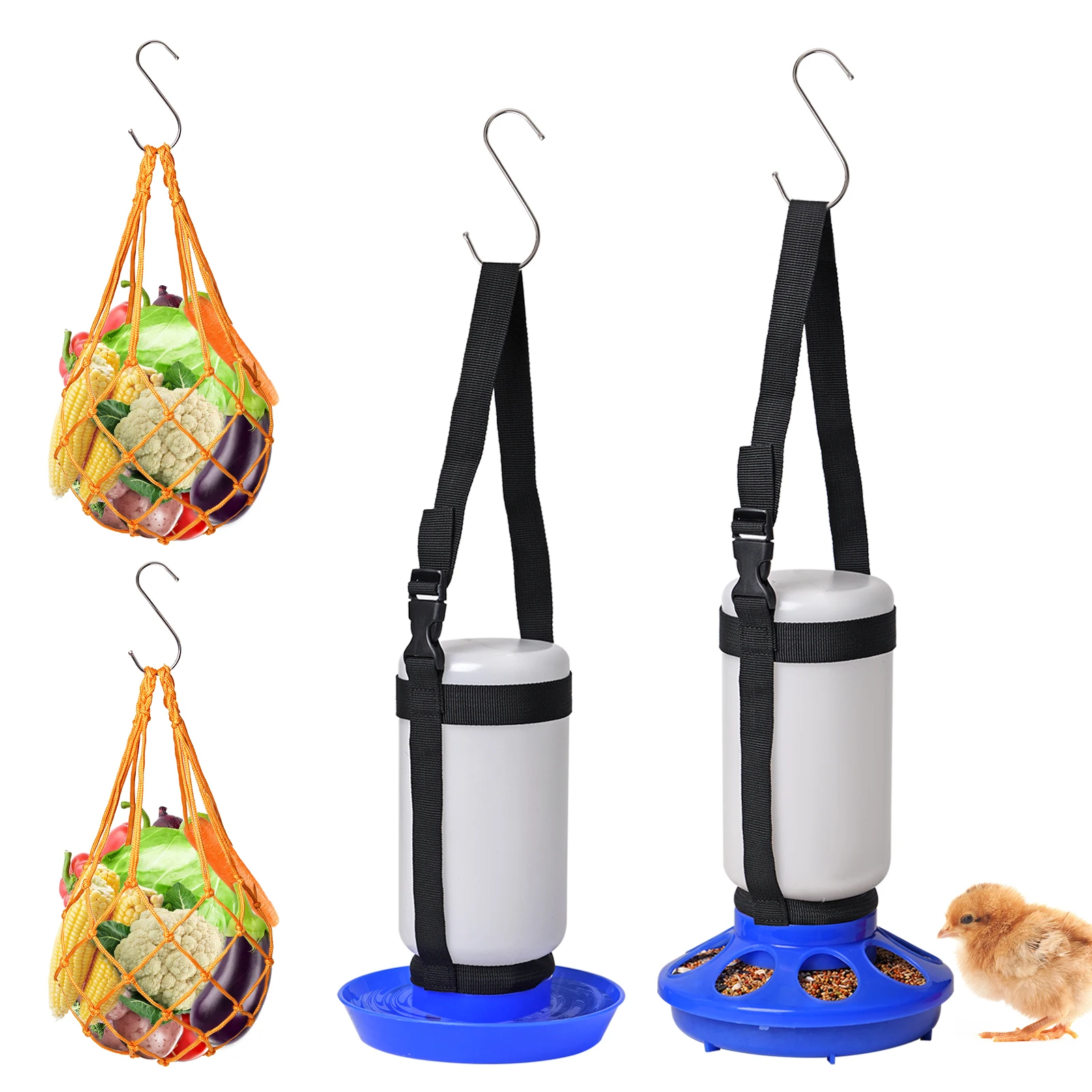 Chicken Feed Bucket Water Dispenser Bottle Hanging Feeder Vegetable Bag Mesh Bag Poultry Feeding Tool Raise Equipment Quail Duck