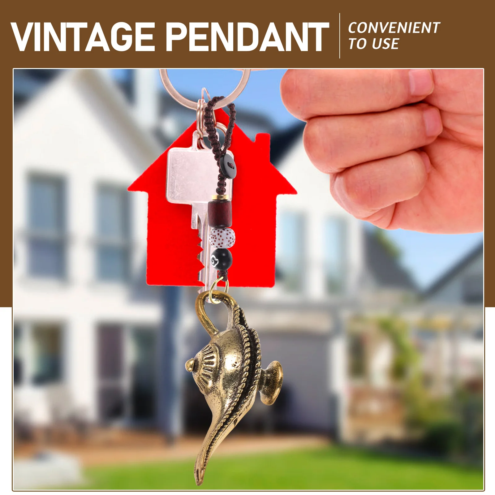 

5pcs Copper Charm Lamp Shape Vintage Hanging Pendant Decorative Small Keychain Ornament Diy Key Ring Bag Lightweight Portable