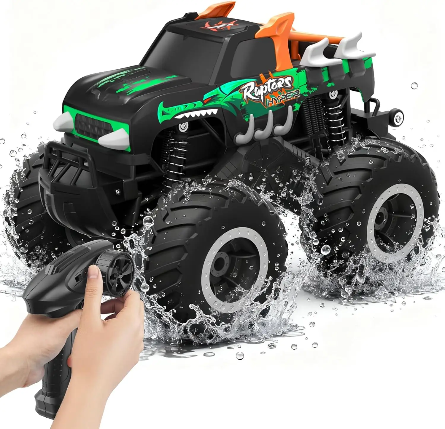 

1:16 Waterproof All Terrain RC Car with LED Lights, Fast Remote Control Toy for Kids Age 6+ in Green