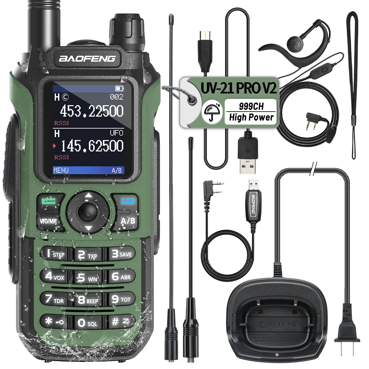 Baofeng-walkie-talkie UV-21 Pro V2, Radio bidireccional, frecuencia de copia inalámbrica, alta potencia, tribanda, largo alcance, 999CH, UV-5R, UV 17 Pro