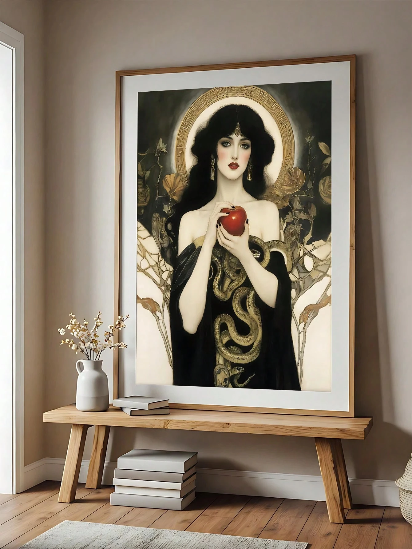 vintage Lilith with Apple and Snake Gothic mythology wall Canvas Painting, dark goddess decoration Posters, Wall Decor, No Frame