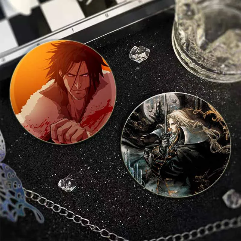 44/58mm Alucard Trevor Belmont Sypha Belnades Anime Figure Badge Cosplay Comic Cartoon Enamel Pins for Clothes Backpack Jewelry