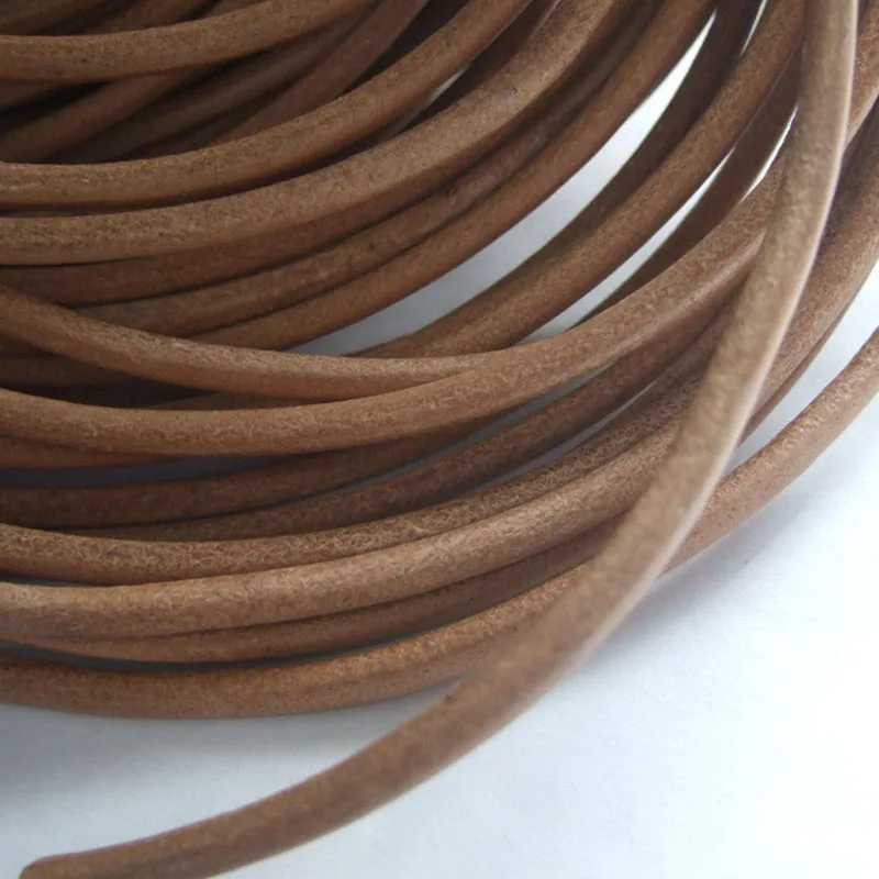 5 Meters 4mm Round Natural Color Genuine Real Leather Thong Cord For Bracelet & Neckalce Jewelry Making