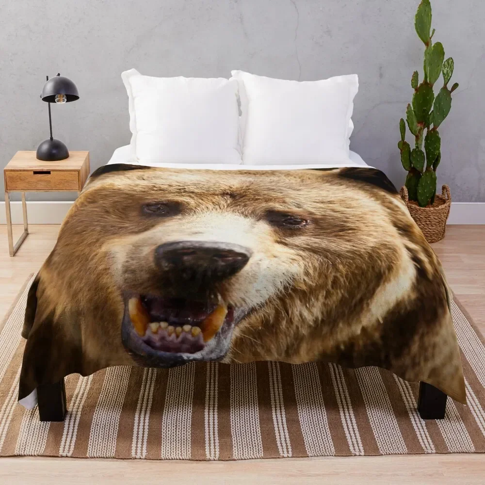 Brown Grizzly Bear Throw Blanket anime Personalized Gift wednesday Furry Blanket