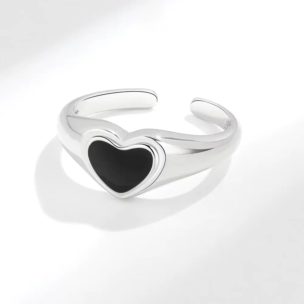 

925 Sterling Silver Ring for Women Girl Gift Blace Stone Crystal Glaze Retro Punk Open Jewelry Dropship Wholesale