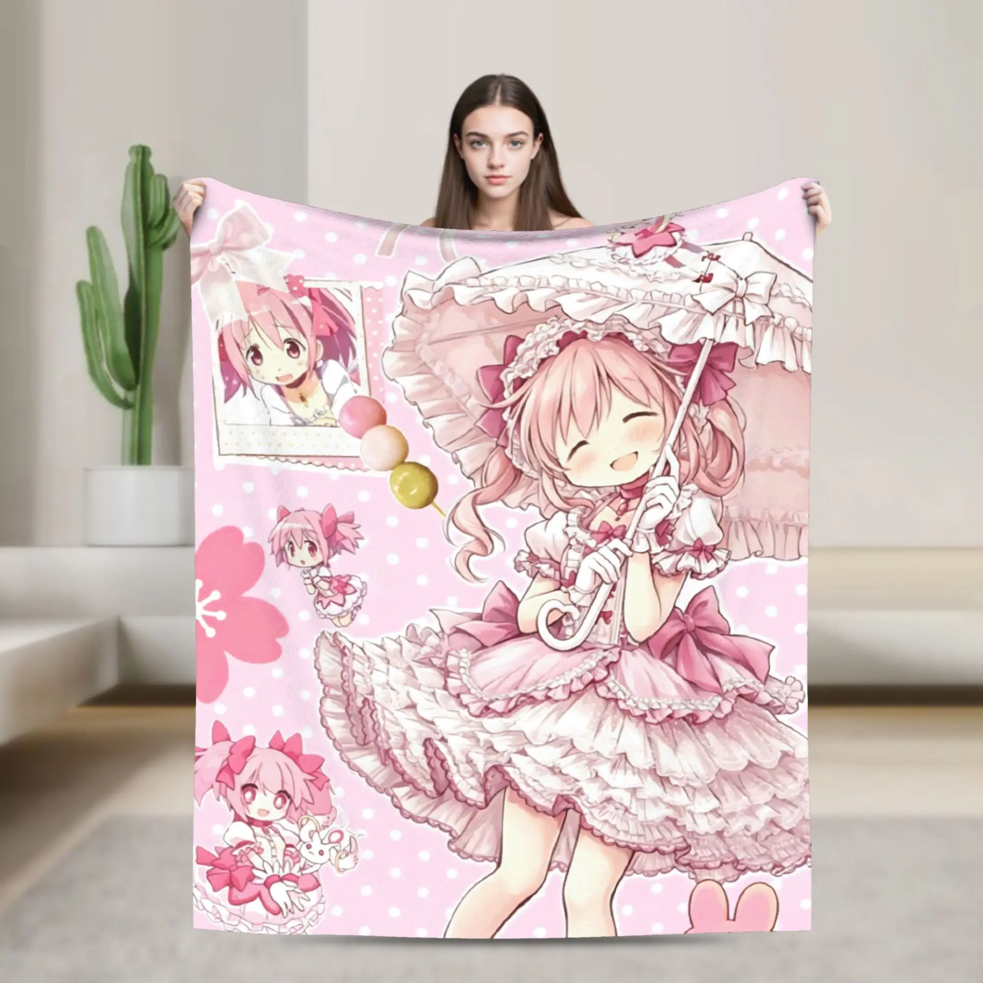 Madokas Anime Magics Girl Blanket Kawaii  Flannel Throw Blankets Summer Air Conditioning Portable Soft Warm Bedsprea