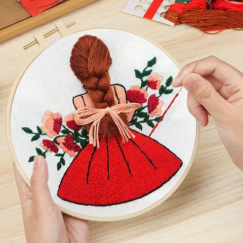 Embroidery Kit for Beginner DIY Wedding Girl Pattern Embroideri Set Handcraft Hobby And Needlework Sewing Cross Stitch Hoop