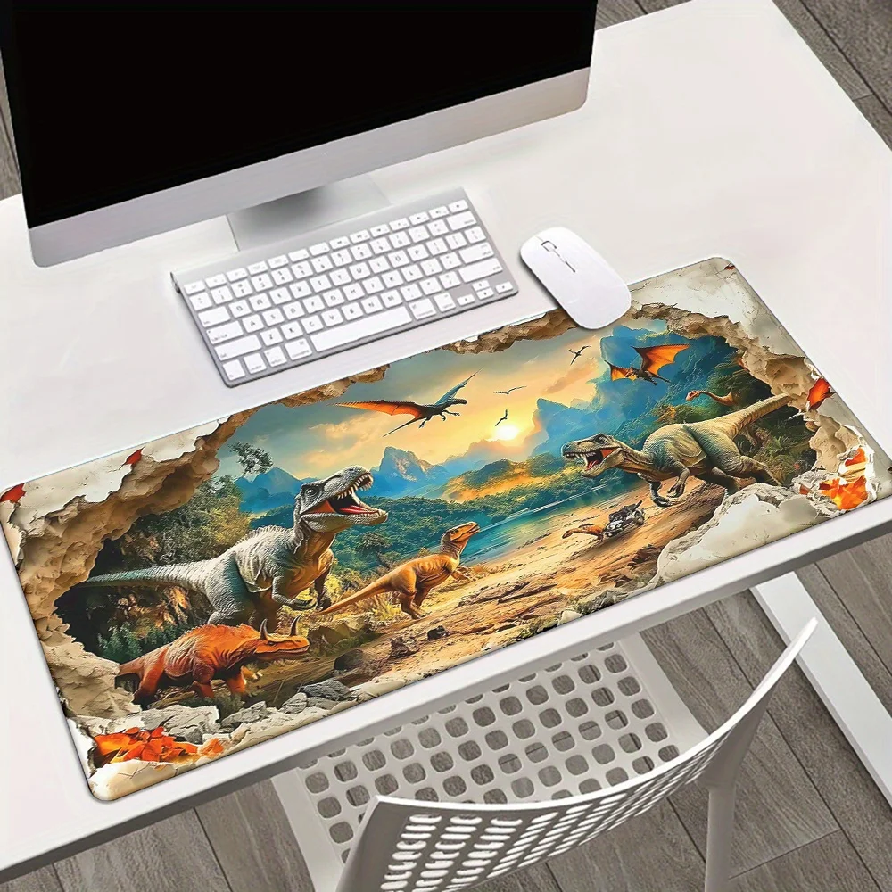 Dinosaur World Window Break Effect Extended Gaming Mouse Pad Large Rubber Waterproof Desk Mat