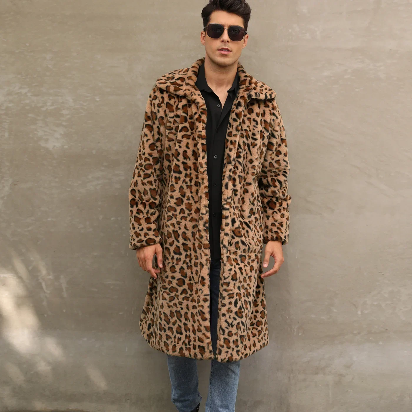 Men Faux Fur Jacket Leopard Coat Winter Thick Long Sleeve Warm Shaggy Outerwear Luxury Fur Long Jacket Bontjas Jackets Mens