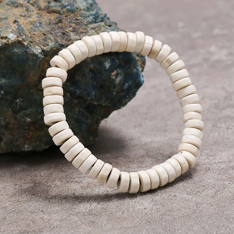 Wooden Beaded Elastic Bracelets & Bangles for Men and Women Vintage Jewelry Wrist Accessories Small Gifts Black Brown Beige Blue
