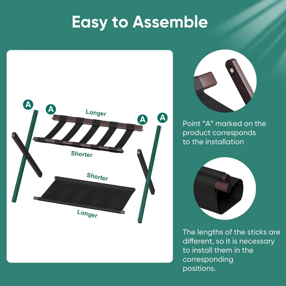 رف أمتعة من الخيزران قابل للطي مع رف تخزين، عبوة من قطعتين، سهل التجميع لاستخدام فندق غرفة النوم #5
