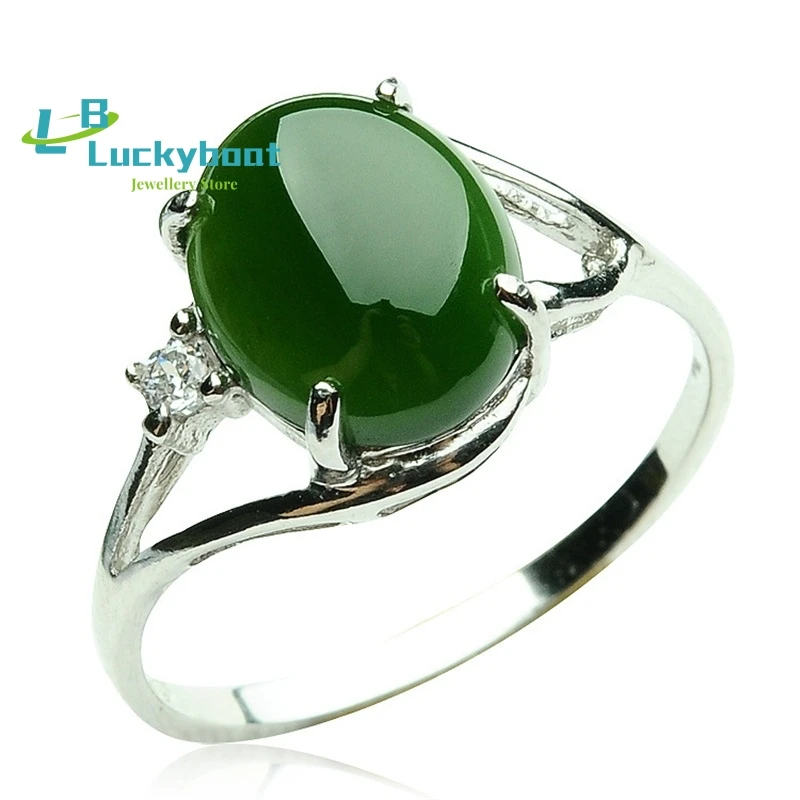 Xinjiang Natural Hetian Jade Jasper 925 Silver -inlated Egg Noodle Women's Ring Metable Size