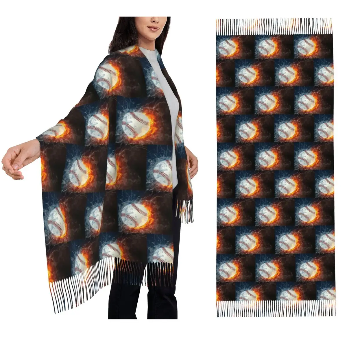 Baseball In The Fire And Water Scarf Tassel Scarves Women Soft Warm Shawls and Wraps Long Fall Winter Shawl Wrap