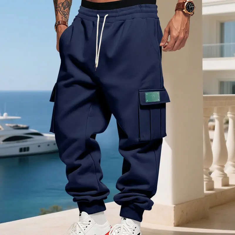 Pantaloni sportivi da lavoro americani pesanti e spessi in peluche da uomo con tasche multiple Pantaloni da jogging all'aperto Pantaloni sportivi casual larghi