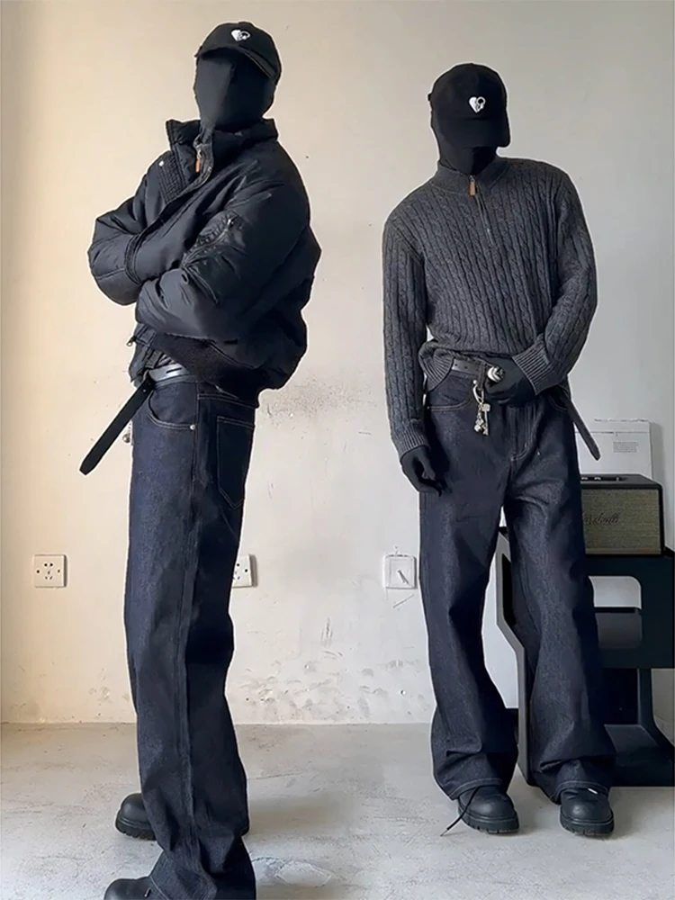 

Cleanfit Men's Denim Jeans American Retro Straight Leg Wide Leg Pants Extended Version Men's Trousers Youth Faion Trend