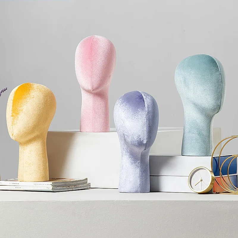Colorful Velvet Fabric Cover Mannequin Head Display Stand Dummy Model Head Prop For Shop Hat Wigs Glasses and Scarf Showing