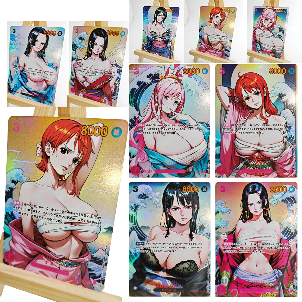 One Piece Collectible Cards Hancock Nami Robin Rebecca Yamato DIY 9PCS/SET Rainbow Glitter texture laser Anime boy holiday gifts