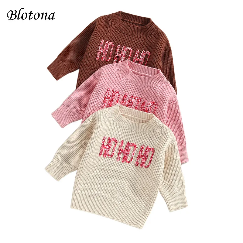 

Blotona Newest Newborn Baby Girl Boy Knitted Long Sleeve Autumn Winter Sweater Letter Embroidery Loose Pullover Casual Tops 0-6Y