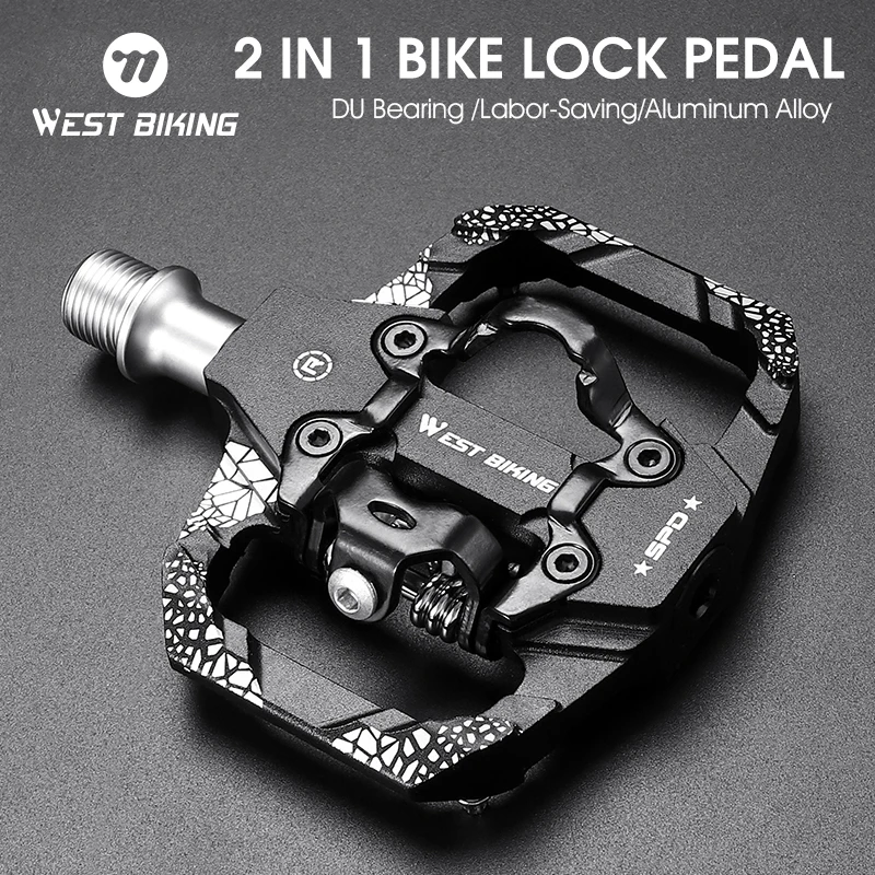 WEST BIKING MTB Bicycle Lock Pedal 2 In 1 Self-locking Pedals Luminum Anti-slip Sealed Bearing Lock Accessories