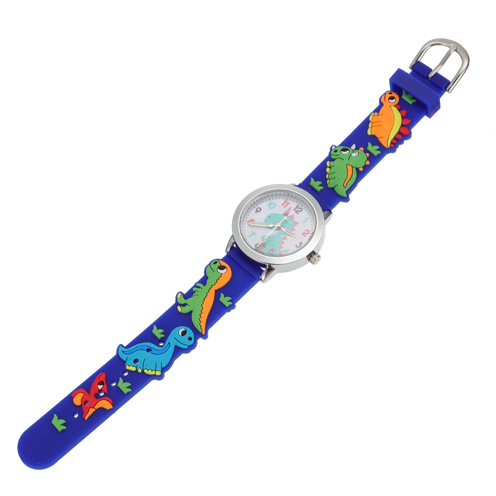 Cartoon-Uhr für Jungen, blaue wasserdichte Uhren, Kinderband, Kleinkind-Armbanduhr, 3D-Dinosaurier, Kieselgel